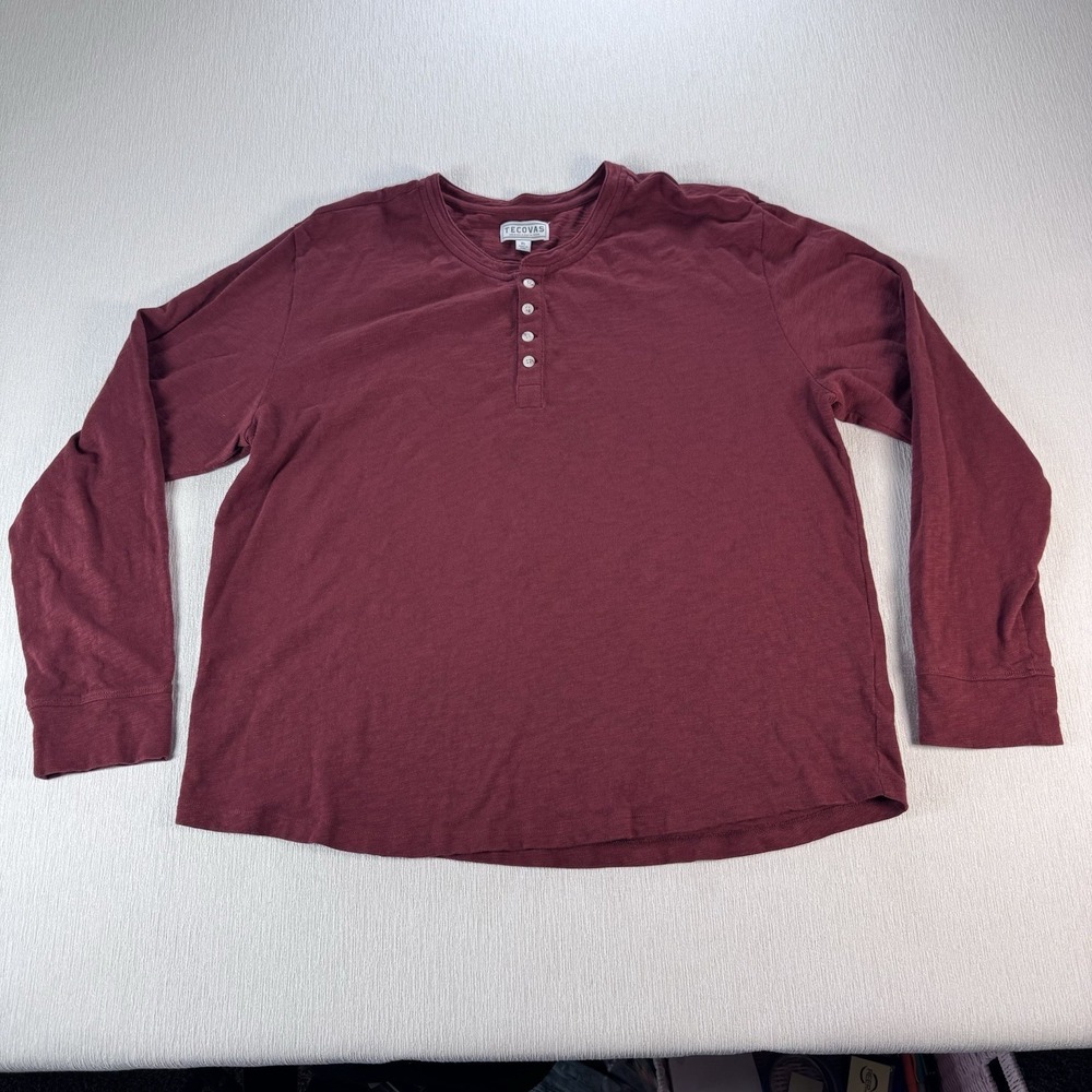 Tecovas Henley Shirt Men XL Cotton Red Slub Long Sleeve Western Ranch Cowboy